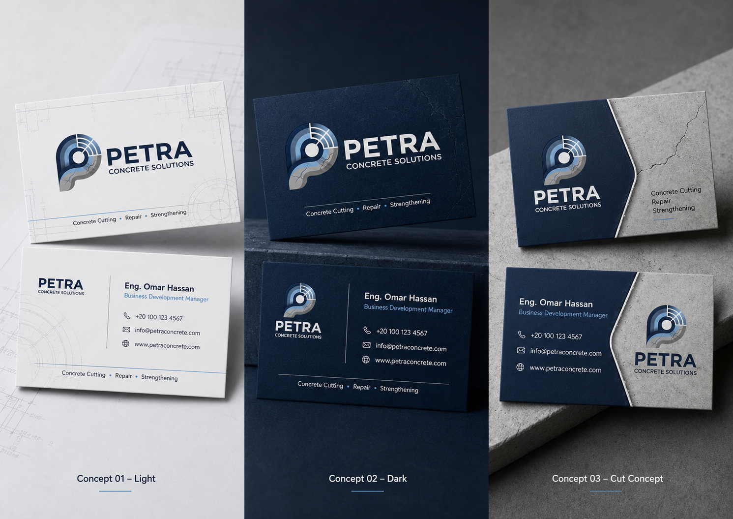 PETRA logo business card mockup